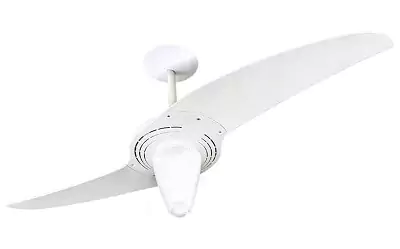 Ventilador de teto Spirit 201 branco com 2 pás em plástico, de diâmetro grande e globo pontudo.