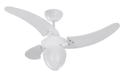 Ventilador de teto Tron Búzios branco com 3 pás de plástico, com globo em formato de gota.