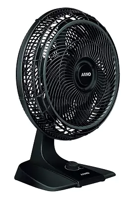 Ventilador de mesa 40cm Arno VF49 com 6 pás e grade inteiriça, todo preto com base quadrada