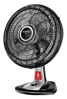 Ventilador de mesa 40cm Mondial VTX com 8 pás e grade inteiriça preta e coluna prateada