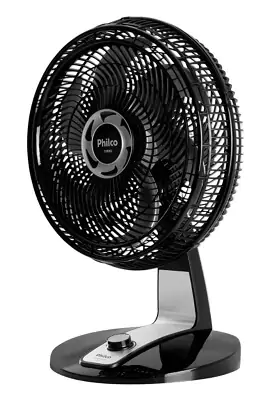 Ventilador de mesa 40cm Philco PVT400 com 6 pás e grade inteiriça, com grade preta e coluna prata