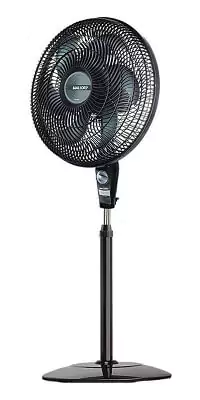 Ventilador de coluna Mallory Delfos TS+, com grade inteiriça, 6 pás, base redonda e preta