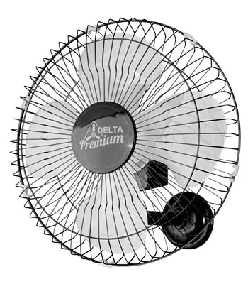 Ventilador de parede Venti Delta Premium com grade em metal preto e 4 pás largas na cor branca