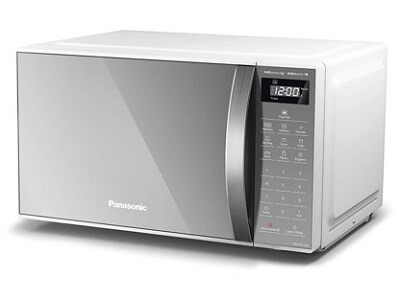 Panasonic ST27L com porta e painel espelhados, laterais brancas e puxador prateado.