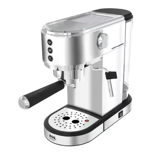 Máquina de expresso compacta, toda cromada com vaporizador e botões físicos 