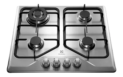 Cooktop 4 bocas Electrolux GT60X com mesa de inox, duas trempes duplas de ferro fundido, tripla chama e manípulos frontais.