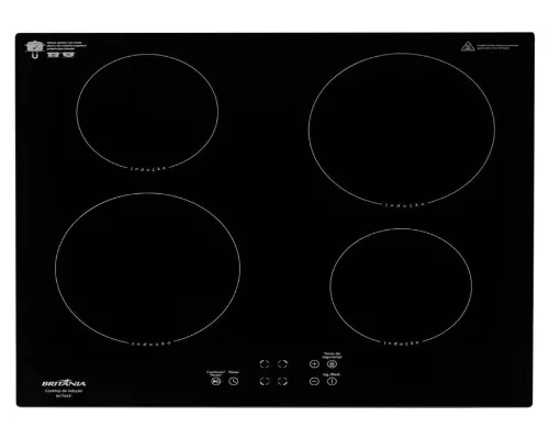Fogão de indução retangular com 4 zonas com grafismos redondos em dois tamanhos