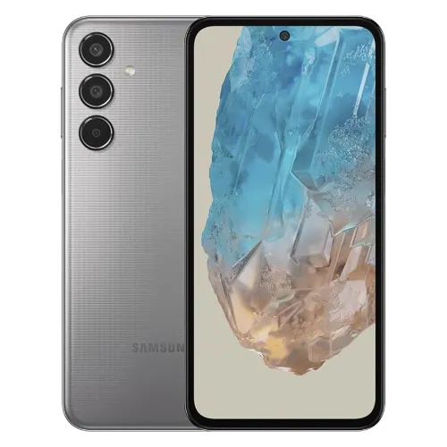 Celular Samsung com traseira cinza e 3 câmeras em linha